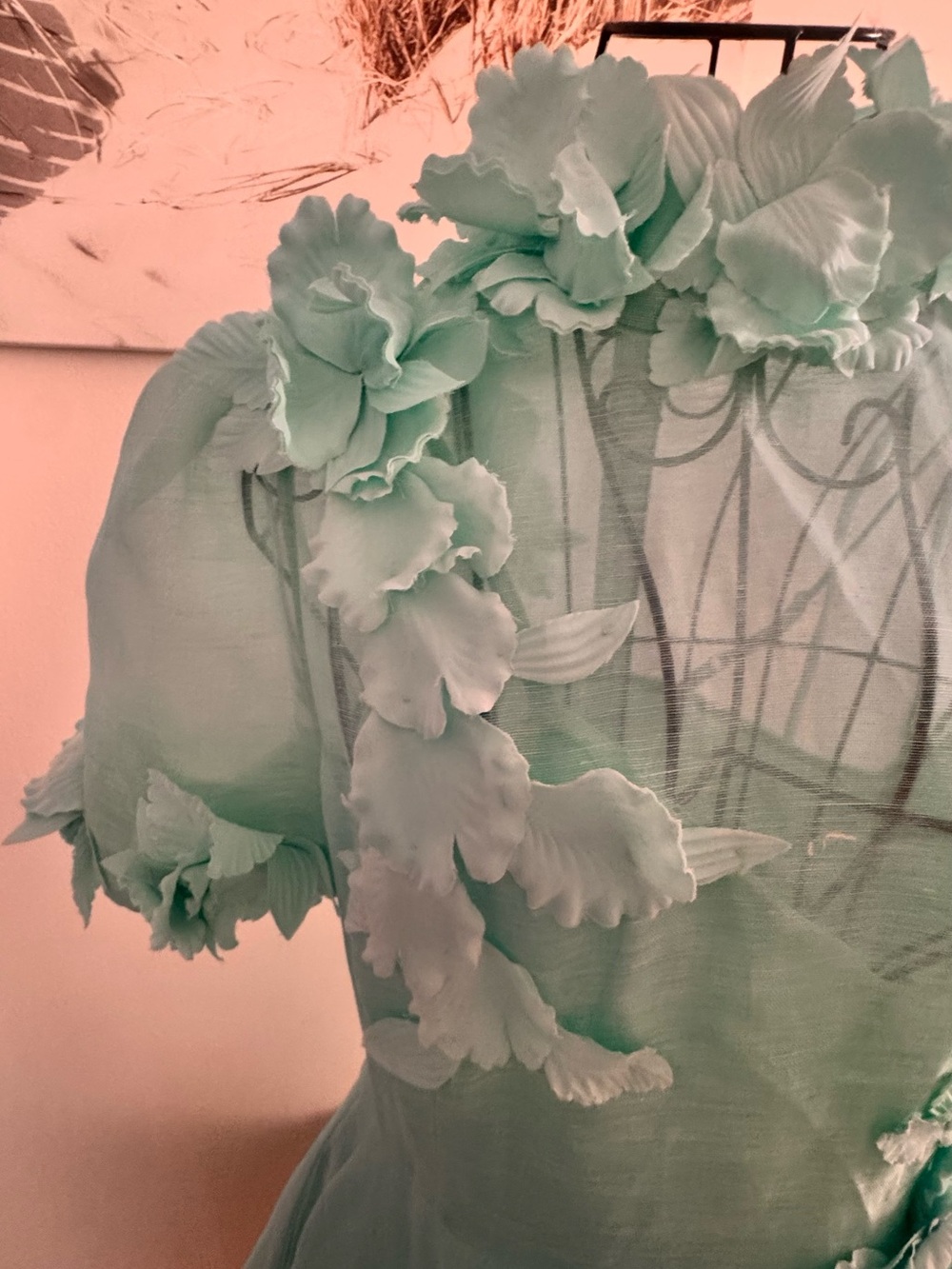 Zimmermann Mint Green Floral Applique Dress US size 4 - Picture 3 of 6